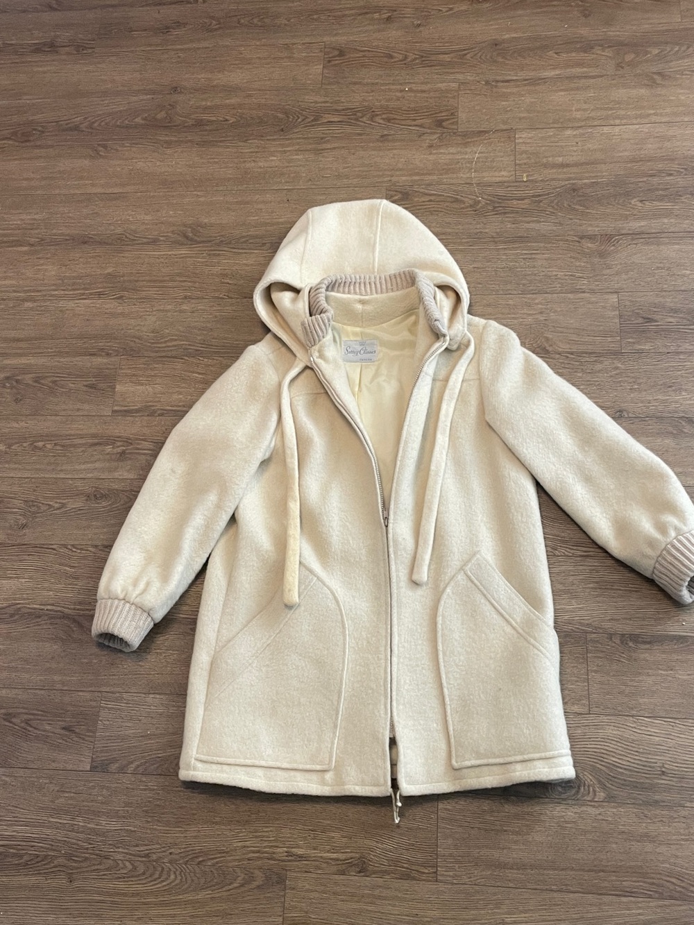 Soft Hooded Cream Pea Coat with Zipper - Women Jackets & Coats
